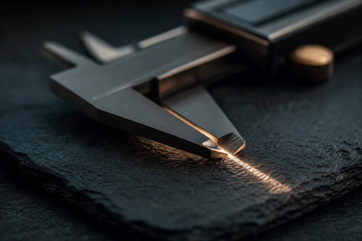 A digital caliper measuring a narrow gap, representing the bid-ask spread
