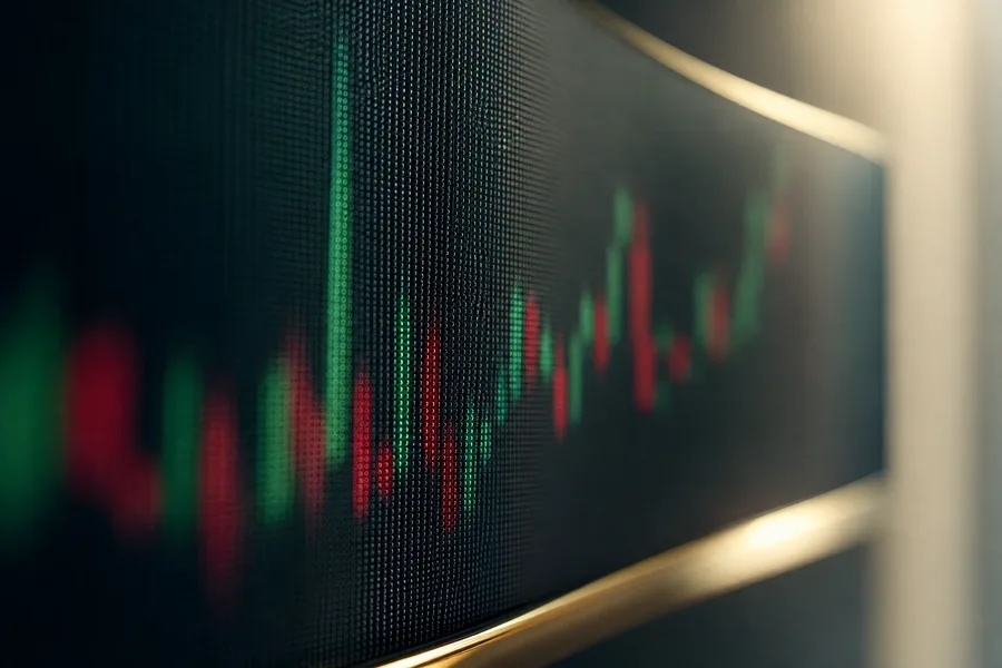 A macro of a curved LED display showing blurred index bars